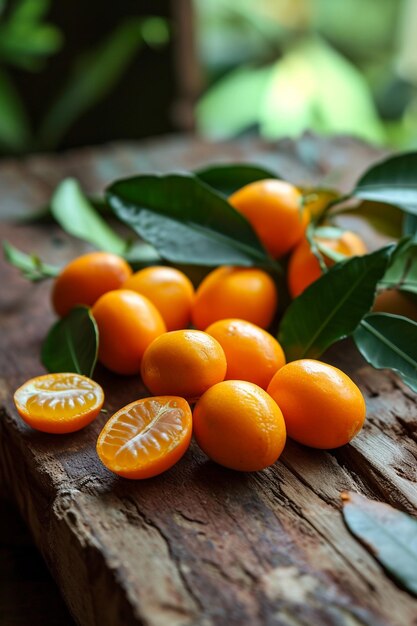 kumquat on a wooden background nature