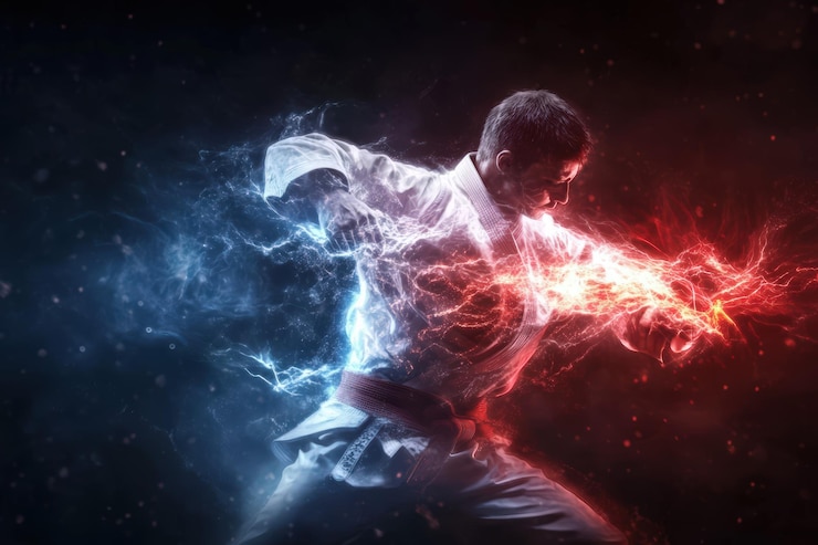 Kung Fu action fantasy achtergrond perfecte freestyle rode elektrische donder