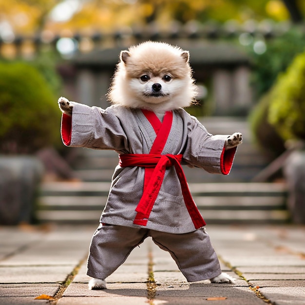 A Kung Fu dog dressed in a rodegray robe Generative AI