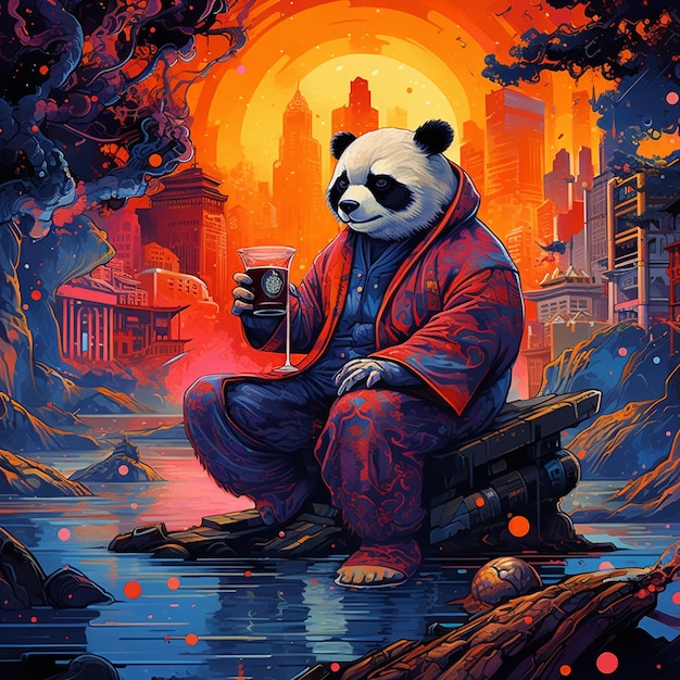 A kung fu panda in a chinese landscape t shirt design