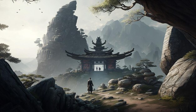 Кунг-фу шаолиньский храм китайский пейзаж