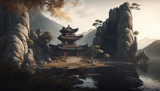 Kung fu shaolin temple chinese landscape