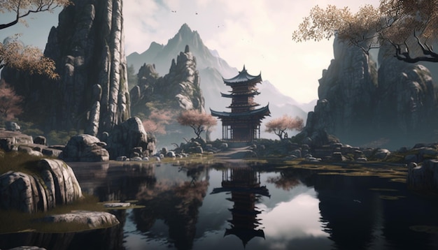 Kung fu shaolin temple chinese landscape