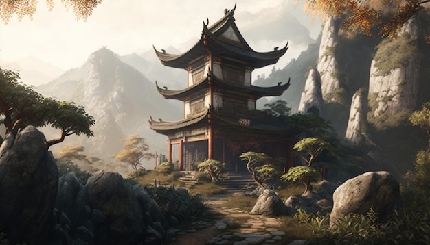 Кунг-фу шаолиньский храм китайский пейзаж