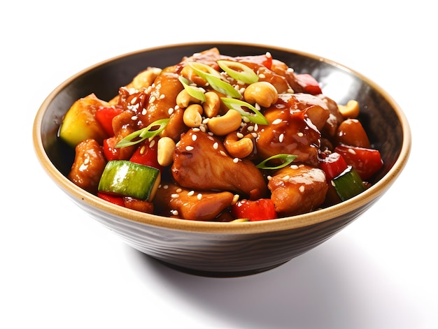 Kung Pao tofu with vegetables and peanuts which is savory and hot Generative AI