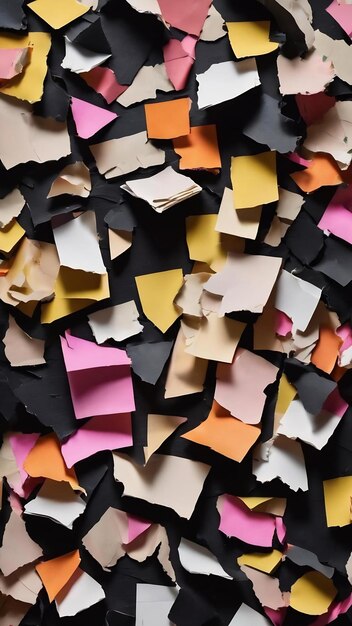 Foto kunst collage van stukken gescheurd papier met gescheurde randen kleverige notities verzameling zwarte kleuren scherven van