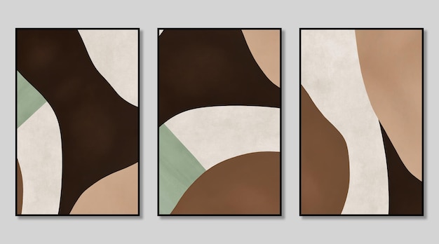 Kunst drieluik samengesteld uit Boheemse abstracte geometrische onregelmatige kleurblokken