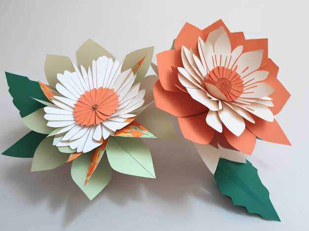 Kunst in bloei 3D Papieren bloemen met geschilderde bladeren en stengels