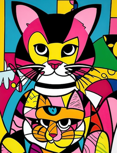 Kunst in Romero Brito-stijl met katten