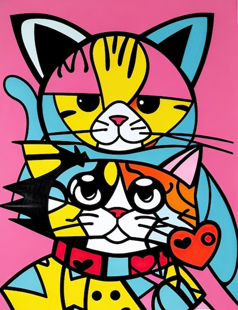 Kunst in Romero Brito-stijl met katten