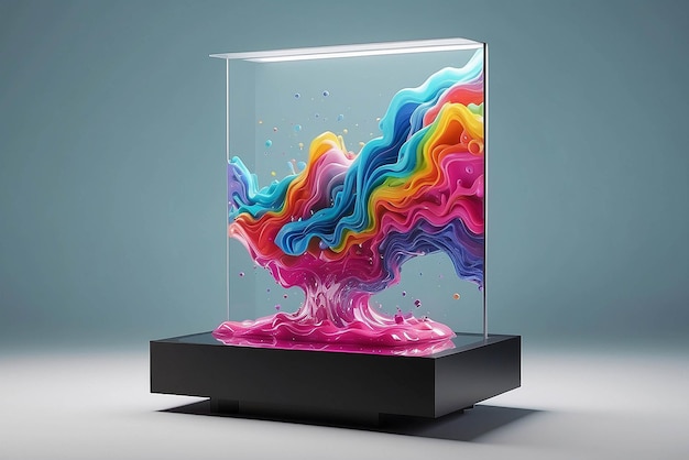 Foto kunst op een drijvende magnetische vloeibare display met veranderende patronen mockup