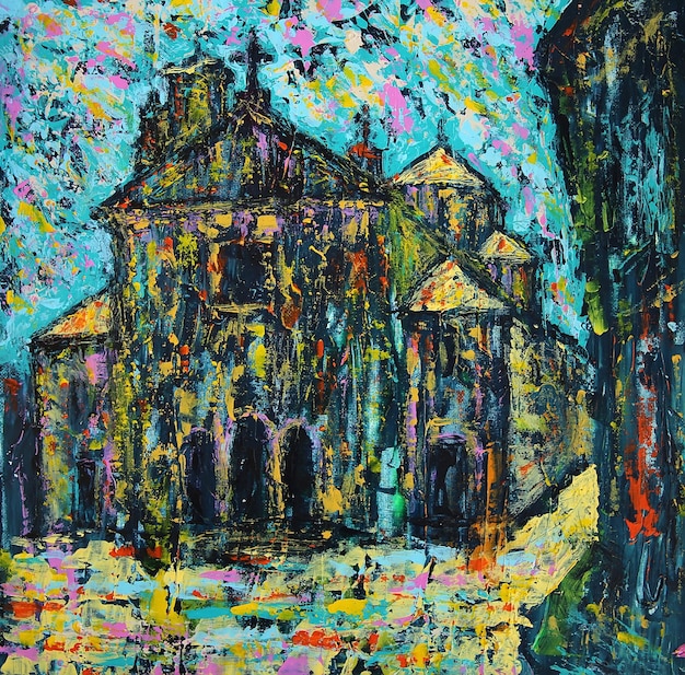 Kunst schilderij van de kerk van San Pablo (Iglesia de San Pablo) in Salamanca, Spanje