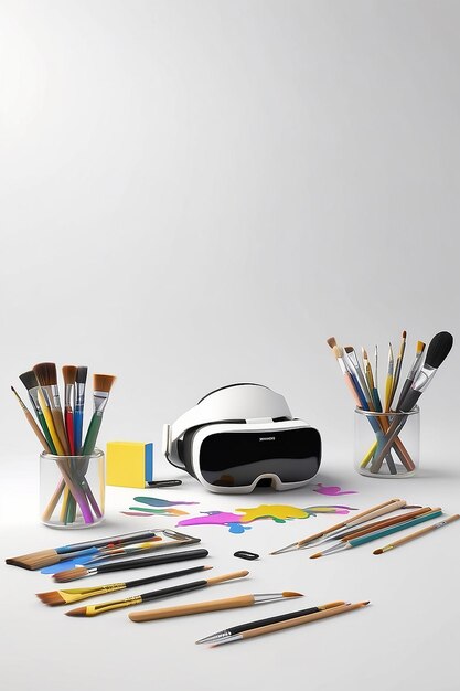 Foto kunst school vr klasse schilderen met 3d penseel in blank mockup