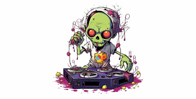 Kunst t-shirt ontwerp schattig zombie DJ schilderen behang