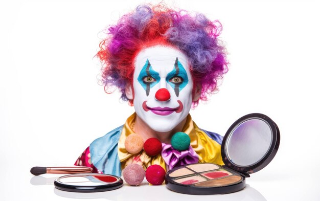 Kunst van clown make-up kits op witte achtergrond