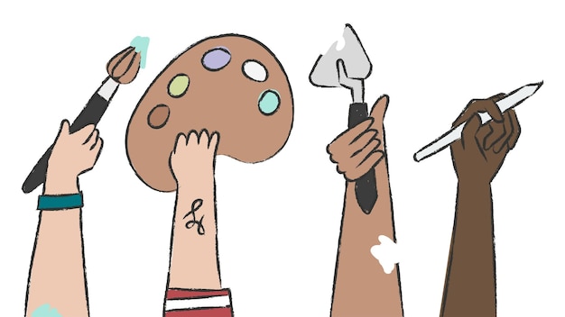 Kunstenaar handen png sticker doorzichtige achtergrond