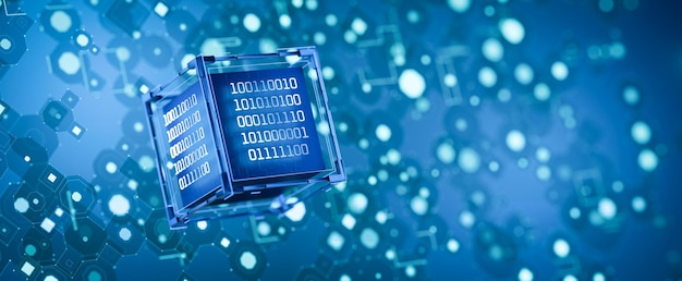 Kunstmatige intelligentie Abstracte technische achtergrond Quantumcomputer Computercode Digitale technologie Dataopslag Database Big data Binaire code Hacker aanval AI 3D rendering