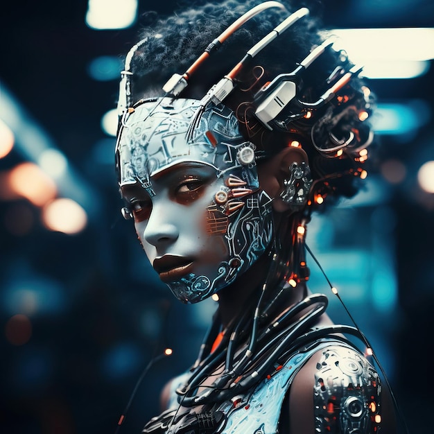 Foto kunstmatige intelligentie aziatische cyborg meisje cyberpunk