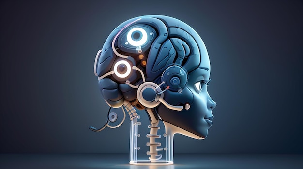 Kunstmatige intelligentie Machine learning Menselijke robot en menselijk brein met machine op big data netwerkverbinding Uitwisseling van gegevens diepgaand leren Wetenschap en kunstmatige intelligentie technologie