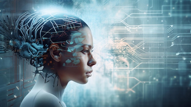 Kunstmatige intelligentie met virtual reality-concept Generatieve AI mixed media