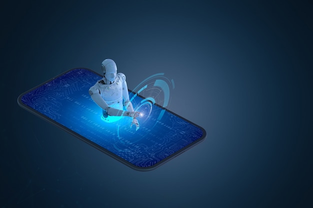 Kunstmatige intelligentie op mobiel concept met robot op mobiele telefoon