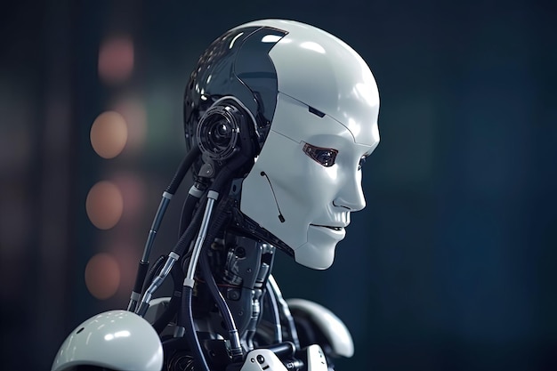 Kunstmatige intelligentie robot Stijlvolle knappe cyborg hoofd in profiel Futuristische man Generatieve AI