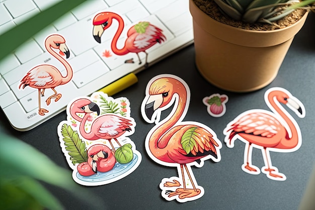 Kunstontwerp in flamingo sticker gestanst van dieren in het wild met minimaal concept