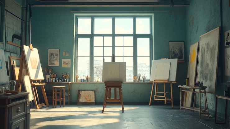 Foto kunstscholen kamer canvases easels