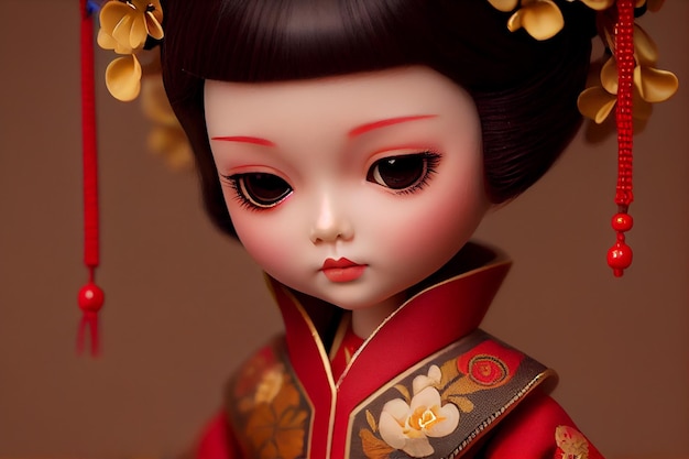 Kunststof model met Chinese kleding mini-meisje generatieve ai