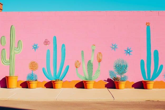 Foto kunstwerk of muurschildering met het thema cactus in openbare ruimtes
