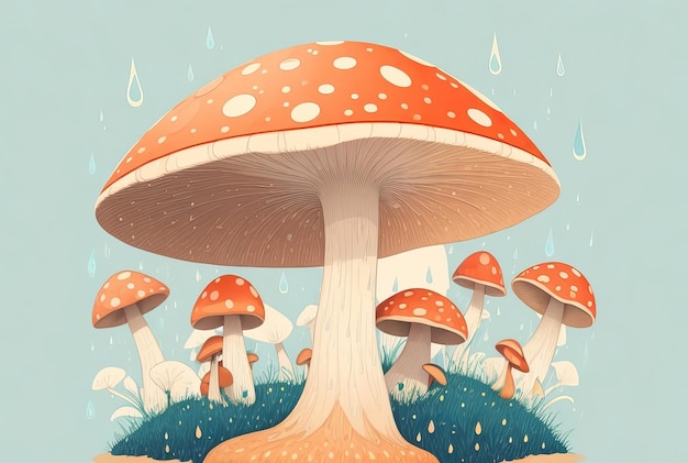 Kunstwerk van een ontwerp Sommige paddenstoelen staan op sa