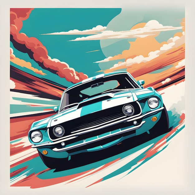 Foto kunstwerk van tshirt grafisch ontwerp voor mustang cobra shelby auto