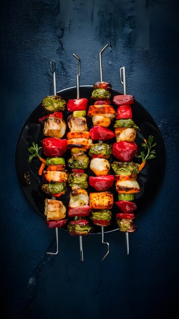 Kunstzinnig gemaakt gourmet shish kebab klaar om geserveerd te worden Vertical Mobile Wallpaper