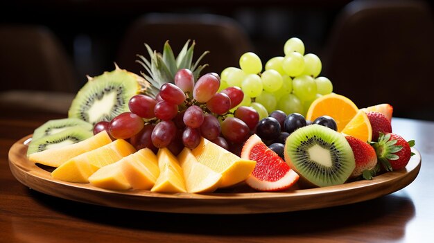 Foto kunstzinnig gerangschikt fruitplaat met druiven