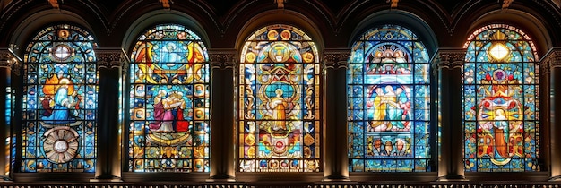 Kunstzinnig patroon van gebrandschilderde glazen ramen in verschillende ontwerpen