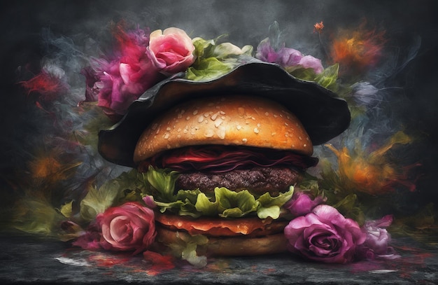 Kunstzinnige afbeelding van een hamburger gegenereerd door AI