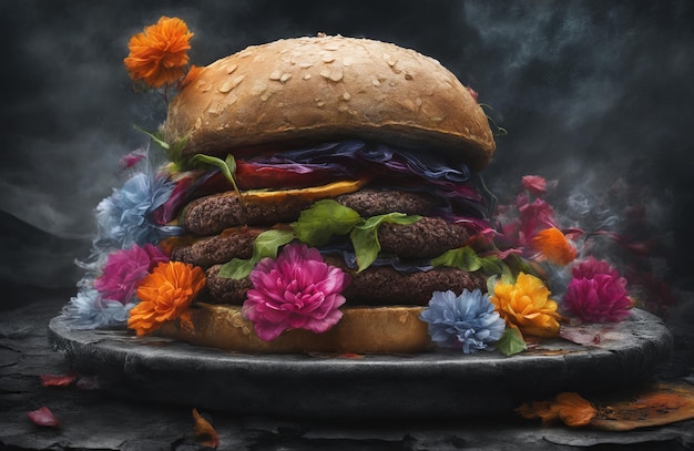 Kunstzinnige afbeelding van een hamburger gegenereerd door AI