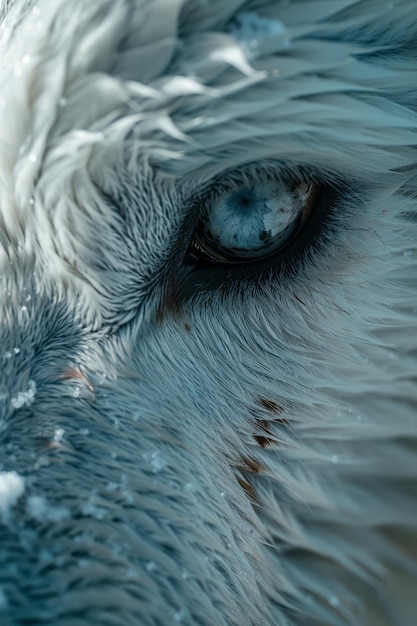 Foto kunstzinnige afbeelding van een ijsbeer oog met zware koude schaduwen en zwak licht die diep verdriet en isolatie vertegenwoordigen