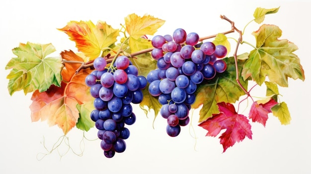 Kunstzinnige aquarel wijnstokvruchten en bladeren AI gegenereerd