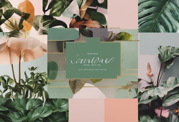 Foto kunstzinnige botanische collage gelaagde texturen en groene tinten in montage