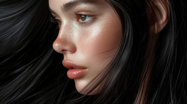 Kunstzinnige close-up van het gezicht van een vrouw met dramatische verlichting en schaduwen