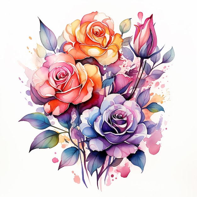 Kunstzinnige elegantie Tattoo-ontwerp van illustratieve aquarel rozen op doek