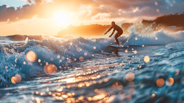 Kust avontuur Dynamische surfer in actie op golvende zee