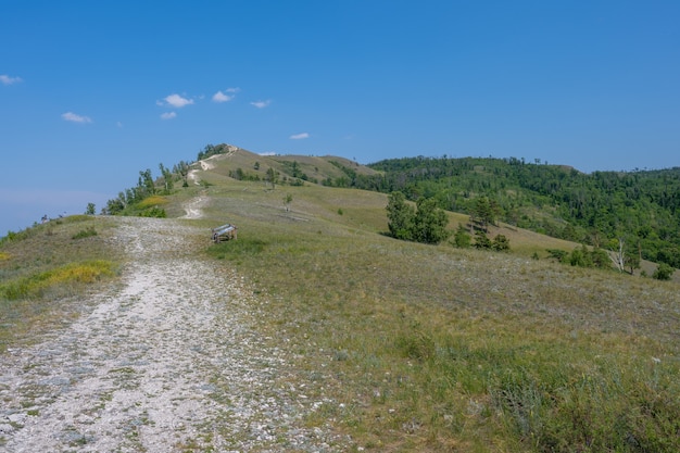 Kust van de rivier de Wolga in de buurt van de stad Zhigulevsk. Zhiguli-gebergte. Samarskaja Luka. Zomer.