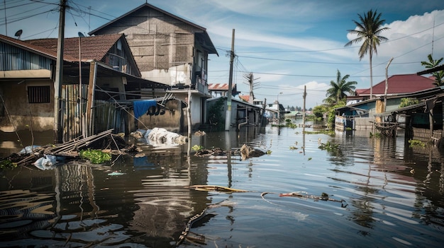 Kustgebied overstroomd door de stijging van de zeespiegel als gevolg van de klimaatverandering