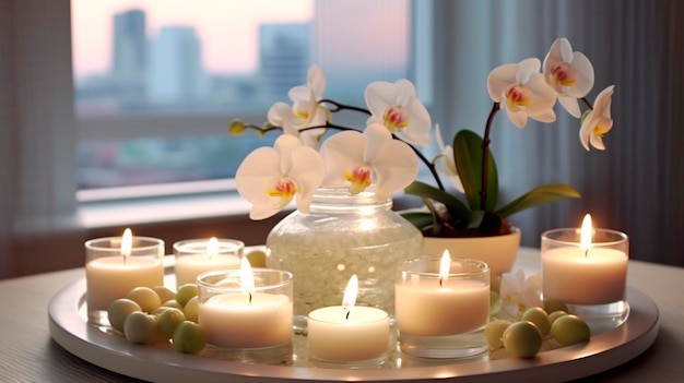 Kuuroorddecor met kaarsen en orchideeën Generatieve AI