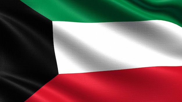 kuwait flag, with waving fabric texture