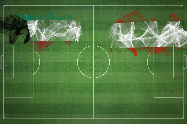 Кувейт против Австрии Футбольный матч национальные цвета национальные флаги футбольное поле футбольная игра Концепция конкурса Копия пространства