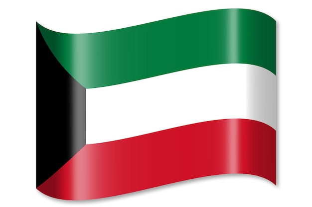 사진 흰색 바탕에 쿠웨이트 흔들며 국기