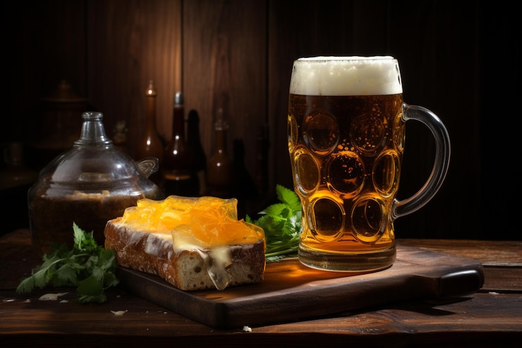 Foto kvass met een kaasbroodje.